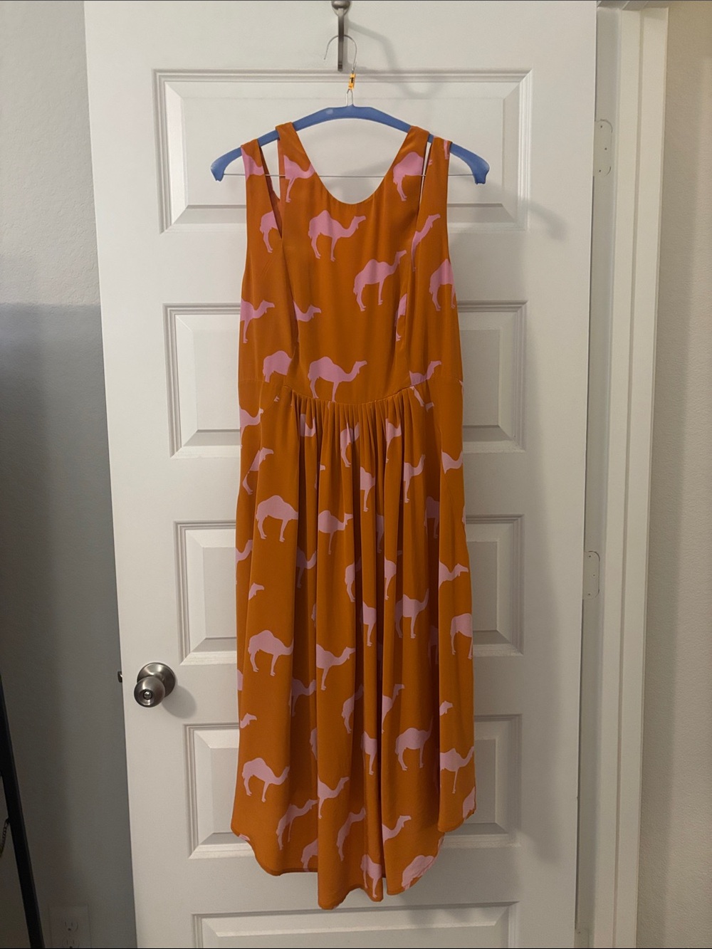 Anthropologie Charlotte Taylor Orange Silk Dromedary Pink Camel Dress SZ 12 boho